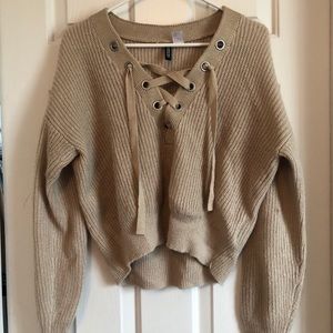 Beige lace up sweater